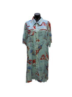 Double D Ranch Western-Themed Button-Up Dress In Light Blue & Red L